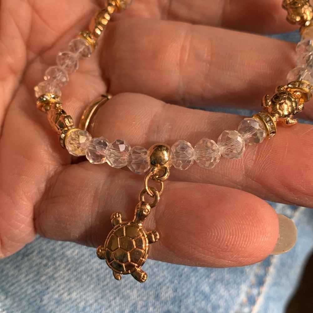One Turtle Charm Bracelet Beaded Gold Turtle Bracelet